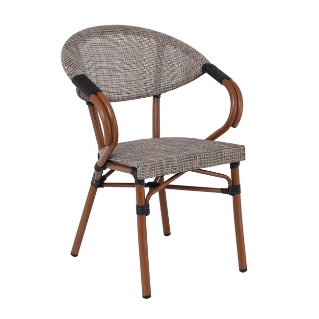 Πολυθρόνα "COSTA" αλουμινίου καρυδί με textilene σε μπεζ χρώμα 58x57x83