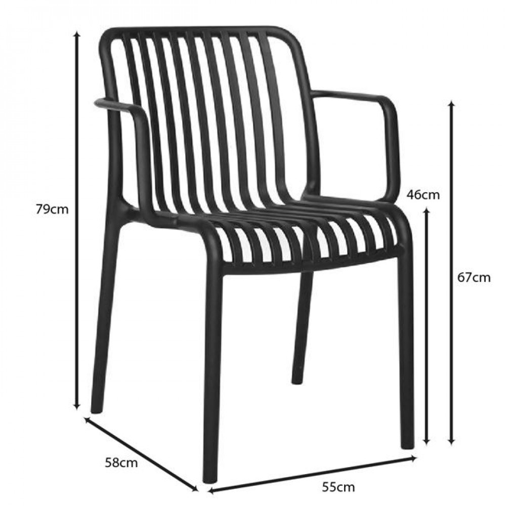 Πολυθρόνα εξωτερικού χώρου "MODA-H" από PP σε μαύρο χρώμα 54x57x80