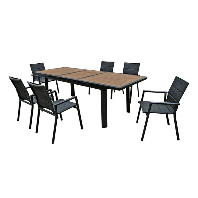 Σετ τραπεζαρίας κήπου "NAPOLI" 6 τμχ απο αλουμίνιο/textilene μαύρο/καρυδί/ανθρακί