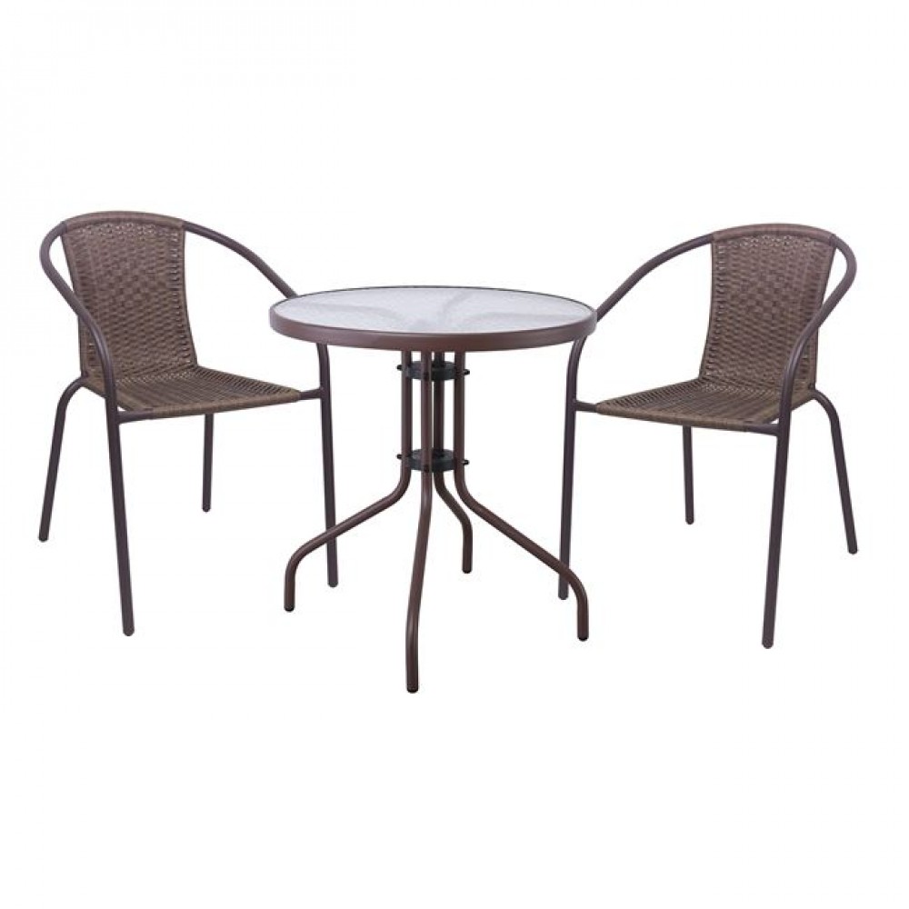 Σετ κήπου "BALENO-W" μεταλλικό/wicker σε καφέ χρώμα