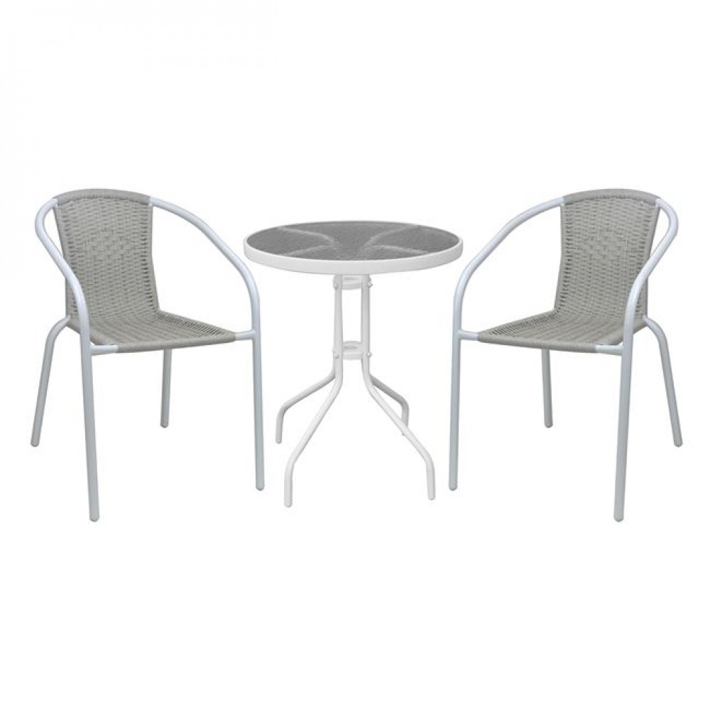 Σετ κήπου "BALENO-W" μεταλλικό/wicker σε λευκό/μπεζ χρώμα