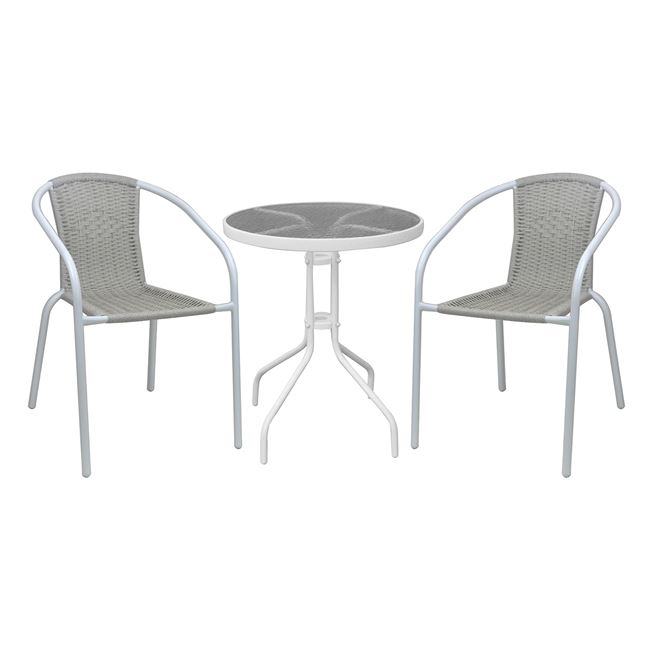 Σετ κήπου "BALENO-W" μεταλλικό/wicker σε λευκό/μπεζ χρώμα