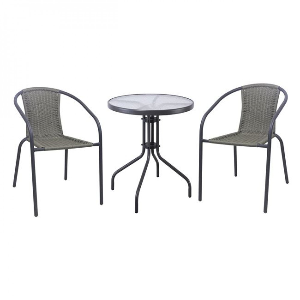 Σετ κήπου "BALENO-W" από μεταλλικό/wicker σε γκρι/ανθρακί χρώμα