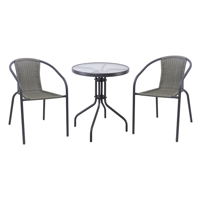 Σετ κήπου "BALENO-W" από μεταλλικό/wicker σε γκρι/ανθρακί χρώμα