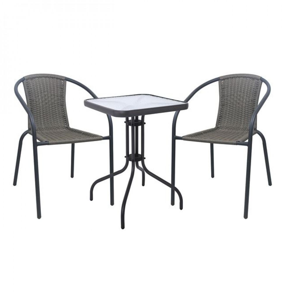 Σετ κήπου "BALENO-W" μεταλλικό/wicker σε γκρι χρώμα