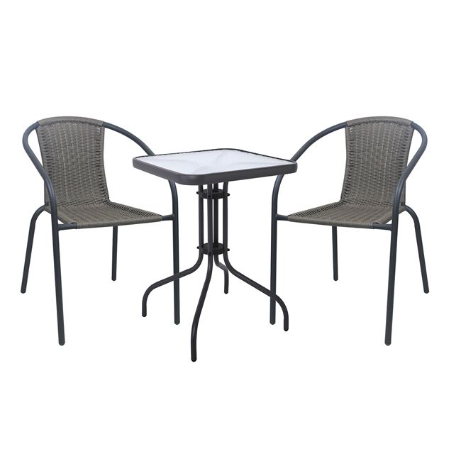 Σετ κήπου "BALENO-W" μεταλλικό/wicker σε γκρι χρώμα