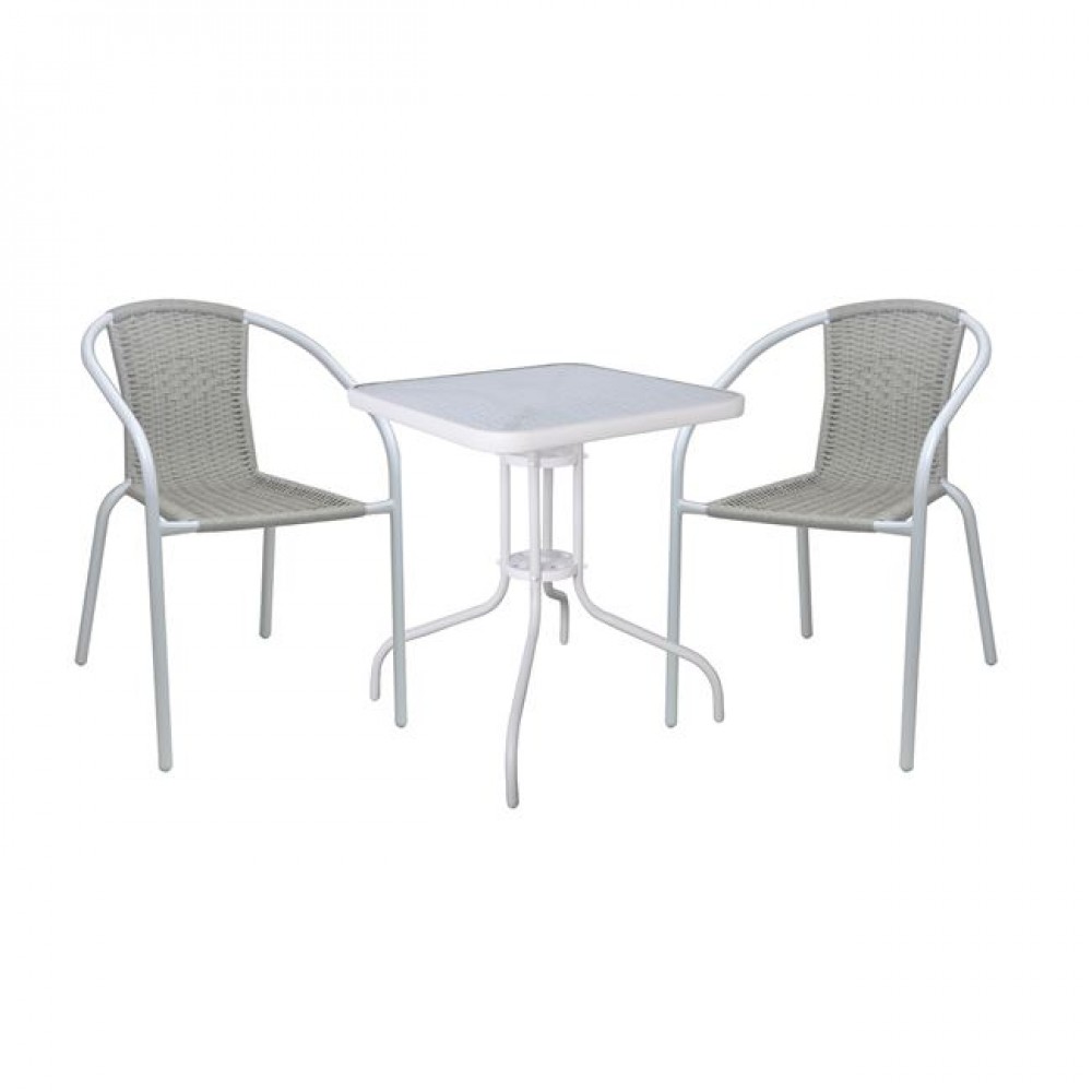 Σετ κήπου "BALENO-W" μεταλλικό/wicker σε λευκό/μπεζ χρώμα