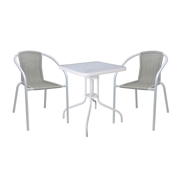 Σετ κήπου "BALENO-W" μεταλλικό/wicker σε λευκό/μπεζ χρώμα