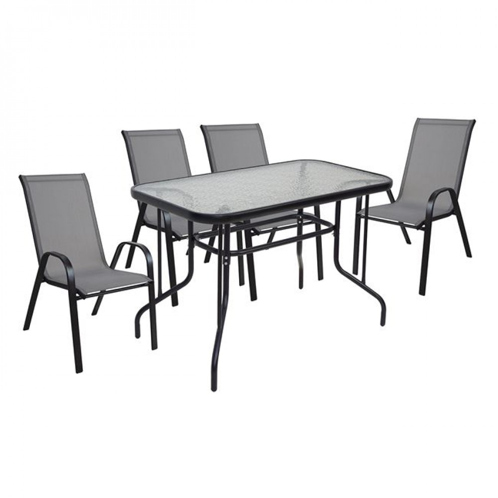 Σετ κήπου "RIO" μεταλλικό/Textilene σε μαύρο/γκρι χρώμα