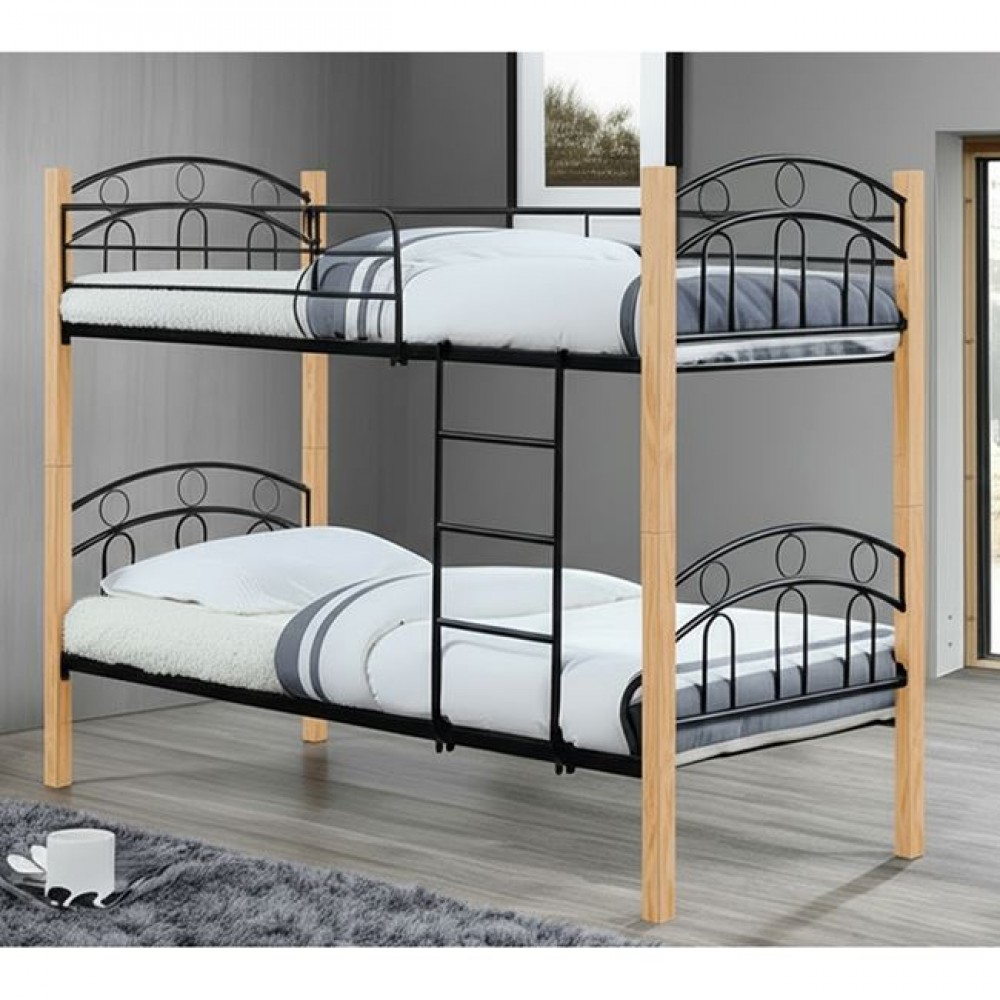 Kρεβάτι-κουκέτα "NORTON" από μέταλλο/ξύλο σε χρώμα μαύρο/φυσικό 97x201x160