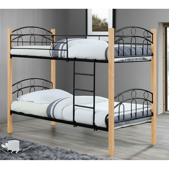 Kρεβάτι-κουκέτα "NORTON" από μέταλλο/ξύλο σε χρώμα μαύρο/φυσικό 97x201x160