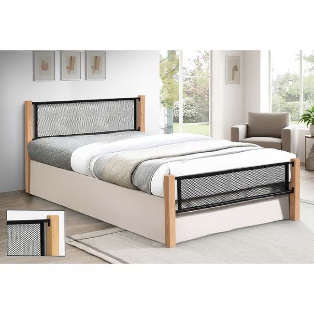 Κρεβάτι "ΝΕΤ" διπλό από μέταλλο/ξύλο σε μαύρο/φυσικό χρώμα 155x210x81