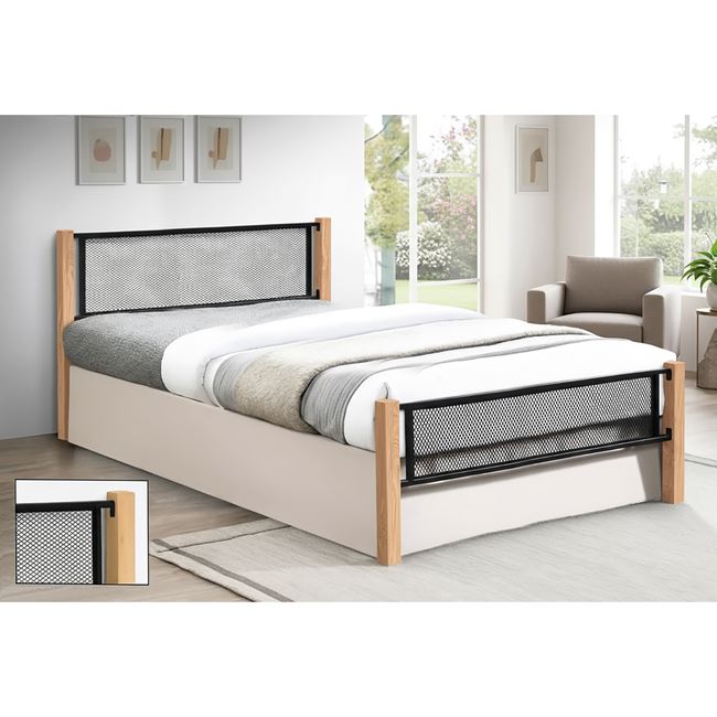 Κρεβάτι "ΝΕΤ" διπλό από μέταλλο/ξύλο σε μαύρο/φυσικό χρώμα 155x210x81