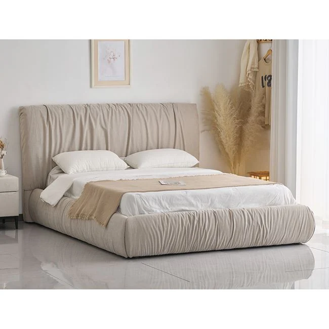 Κρεβάτι διπλό "TOKYO" από ύφασμα σε χρώμα μπεζ 160x200