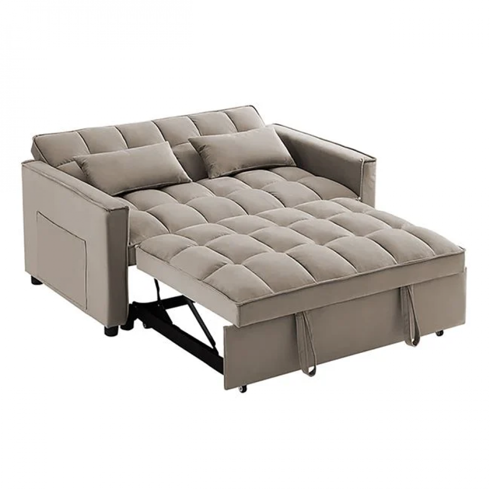 Καναπές-κρεβάτι "TEMPO" με ανάκλιση πλάτης απο ύφασμα σε χρώμα μπεζ 140x95x80