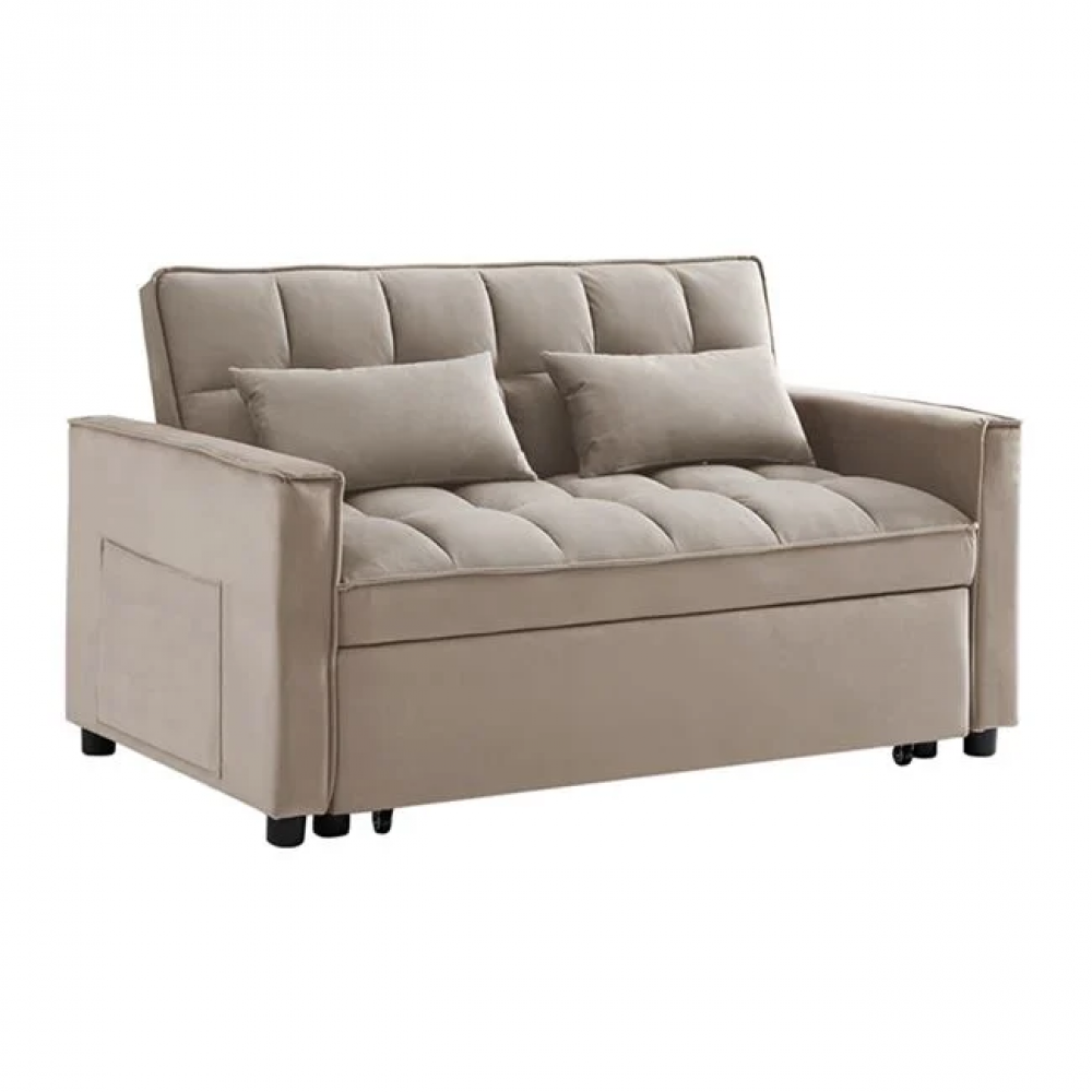 Καναπές-κρεβάτι "TEMPO" με ανάκλιση πλάτης απο ύφασμα σε χρώμα μπεζ 140x95x80