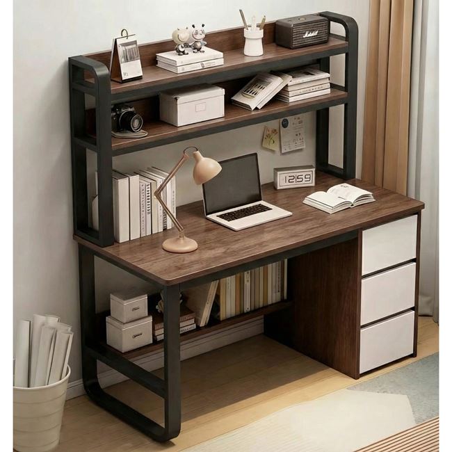 Γραφείο Η/Υ απο MDF/μάταλλο σε χρώμα καρυδί/μαύρο 120x50x74/147