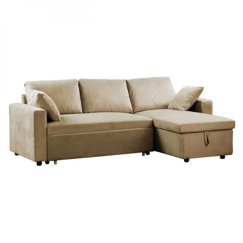 Καναπές-κρεβάτι "MONTREAL" γωνία αναστρέψιμος με αποθηκευτικό χώρο σε μπεζ χρώμα 223/146x80x83