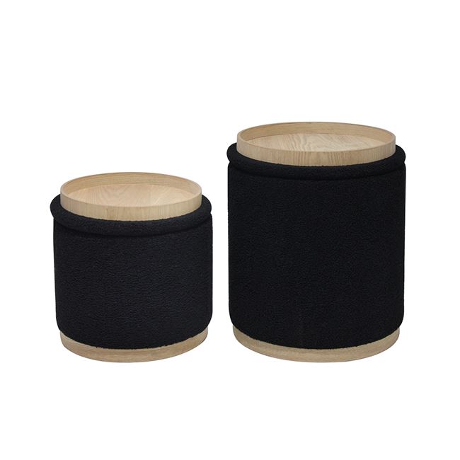 Σετ σκαμπό-τραπεζάκι "MATIC" 2τμχ από mdf/ύφασμα σε χρώμα μαύρο Φ38x45/Φ34x32