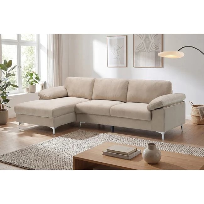 Καναπές σαλονιού "ALEX" με δεξιά γωνία απο ύφασμα σε χρώμα μπεζ 264x132x75/80