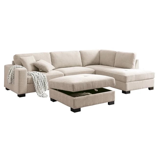 Καναπές γωνία "DORNO" από ύφασμα σε χρώμα μπεζ 308x207/98x91