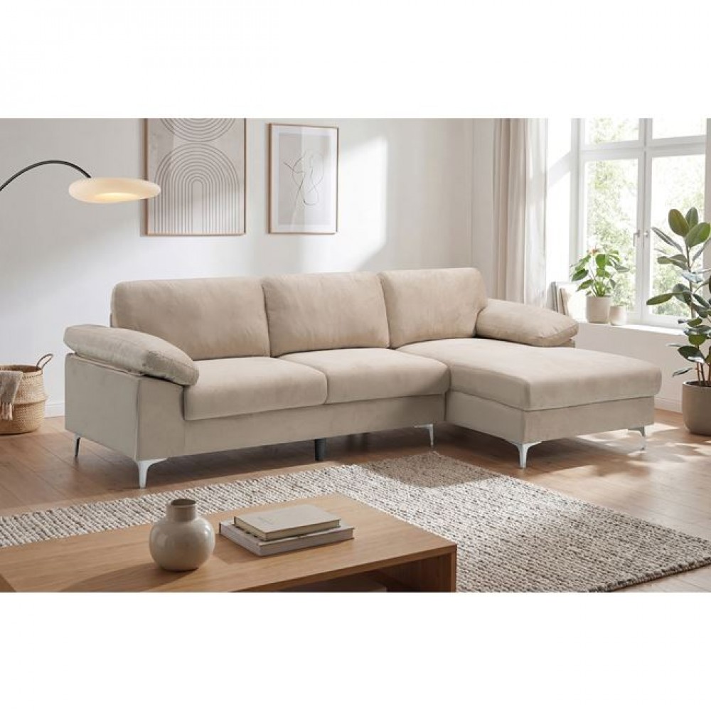 Καναπές σαλονιού "ALEX" με αριστερή γωνία απο ύφασμα σε χρώμα μπεζ 264x132x75/80