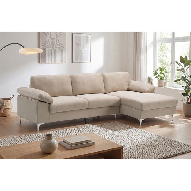 Καναπές σαλονιού "ALEX" με αριστερή γωνία απο ύφασμα σε χρώμα μπεζ 264x132x75/80