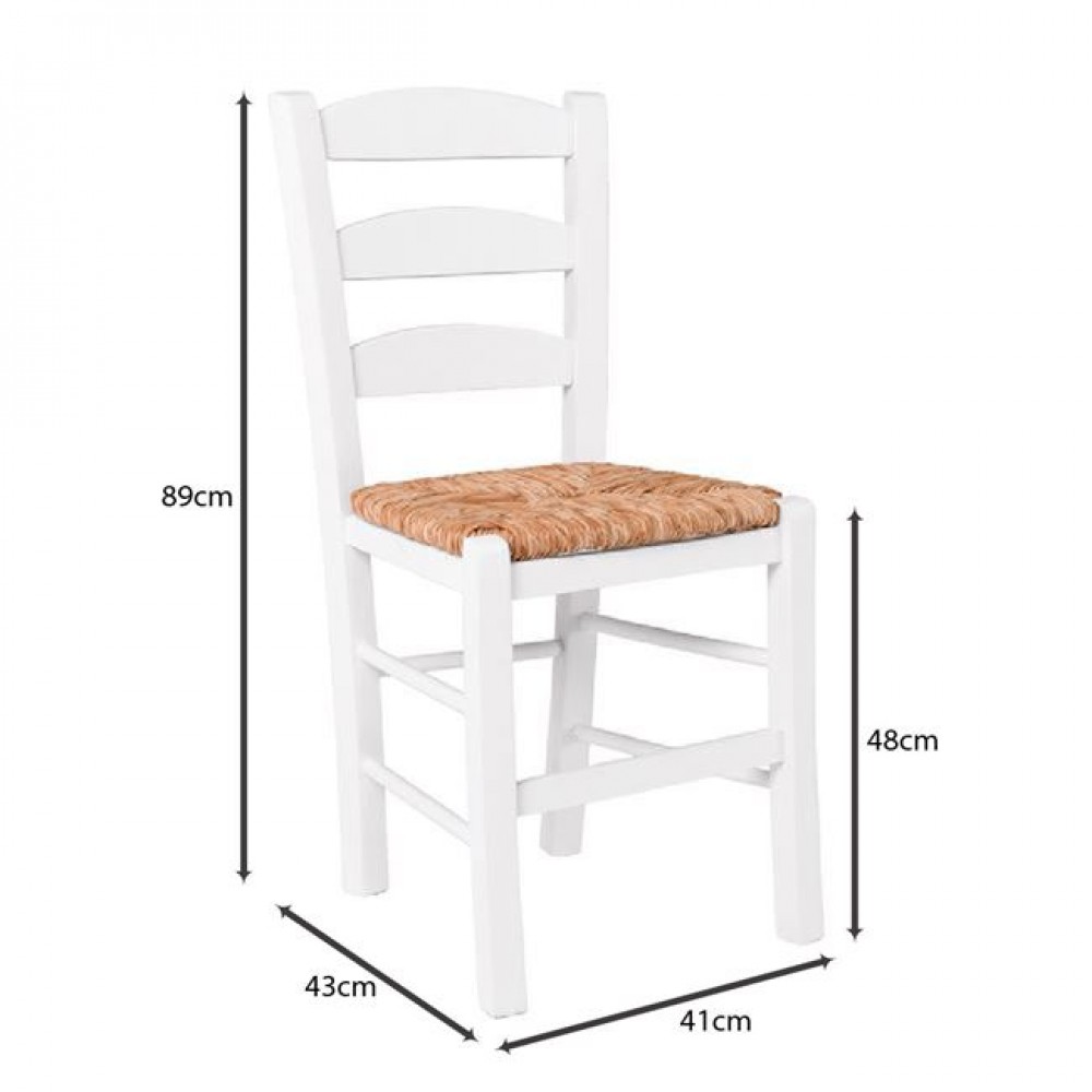 Καρέκλα ψάθινη "ΣΚΥΡΟΣ" απο ξύλο οξιάς σε χρώμα λευκό 41x43x89