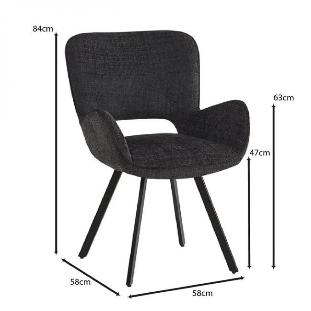 Πολυθρόνα περιστρεφόμενη "VETA" από μέταλλο/ύφασμα σε μαύρο/καφέ χρώμα 58x58x84