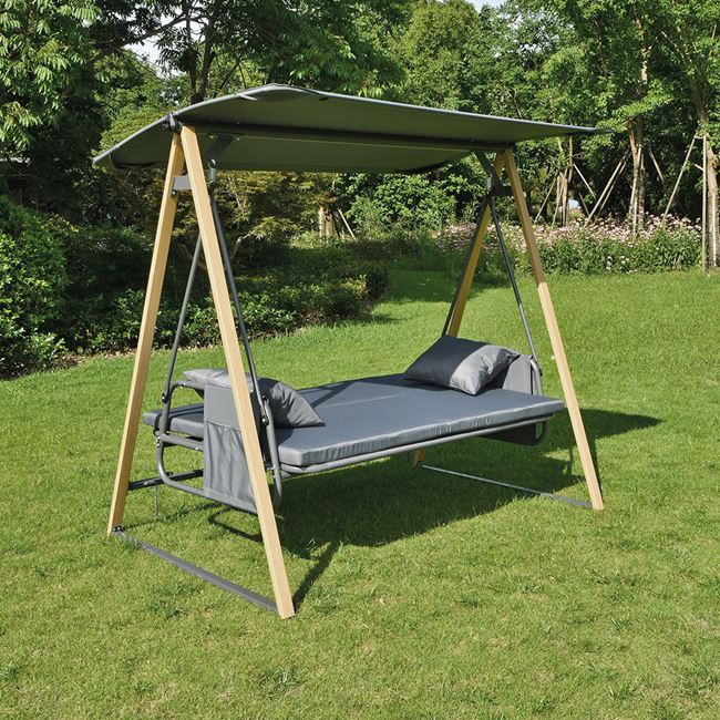 Κούνια-κρεβάτι "SURF" απο μέταλλο/ύφασμα σε φυσικό/γκρι χρώμα 202x122x172