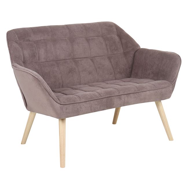 Διθέσιος καναπές "ALMA" από βελούδινο ύφασμα/ξύλο σε χρώμα καφέ/φυσικό 127x70x82