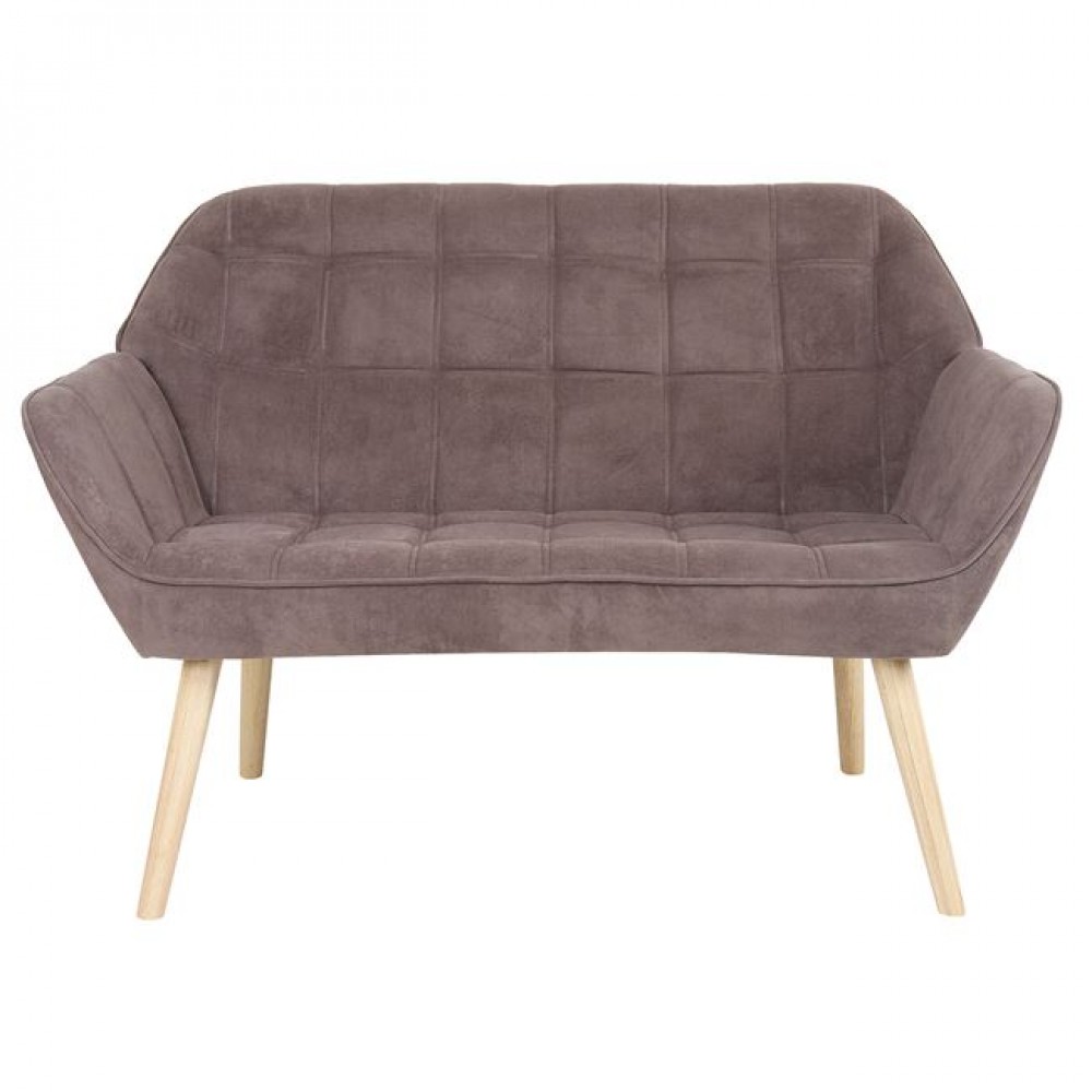 Διθέσιος καναπές "ALMA" από βελούδινο ύφασμα/ξύλο σε χρώμα καφέ/φυσικό 127x70x82