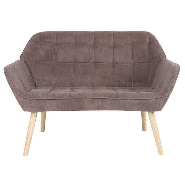 Διθέσιος καναπές "ALMA" από βελούδινο ύφασμα/ξύλο σε χρώμα καφέ/φυσικό 127x70x82