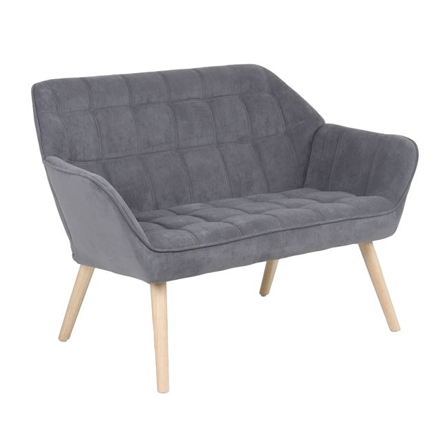 Διθέσιος καναπές "ALMA" από βελούδινο ύφασμα/ξύλο σε χρώμα γκρι/φυσικό 127x70x82