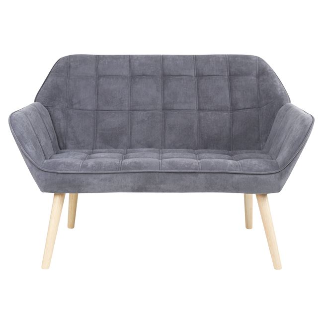 Διθέσιος καναπές "ALMA" από βελούδινο ύφασμα/ξύλο σε χρώμα γκρι/φυσικό 127x70x82