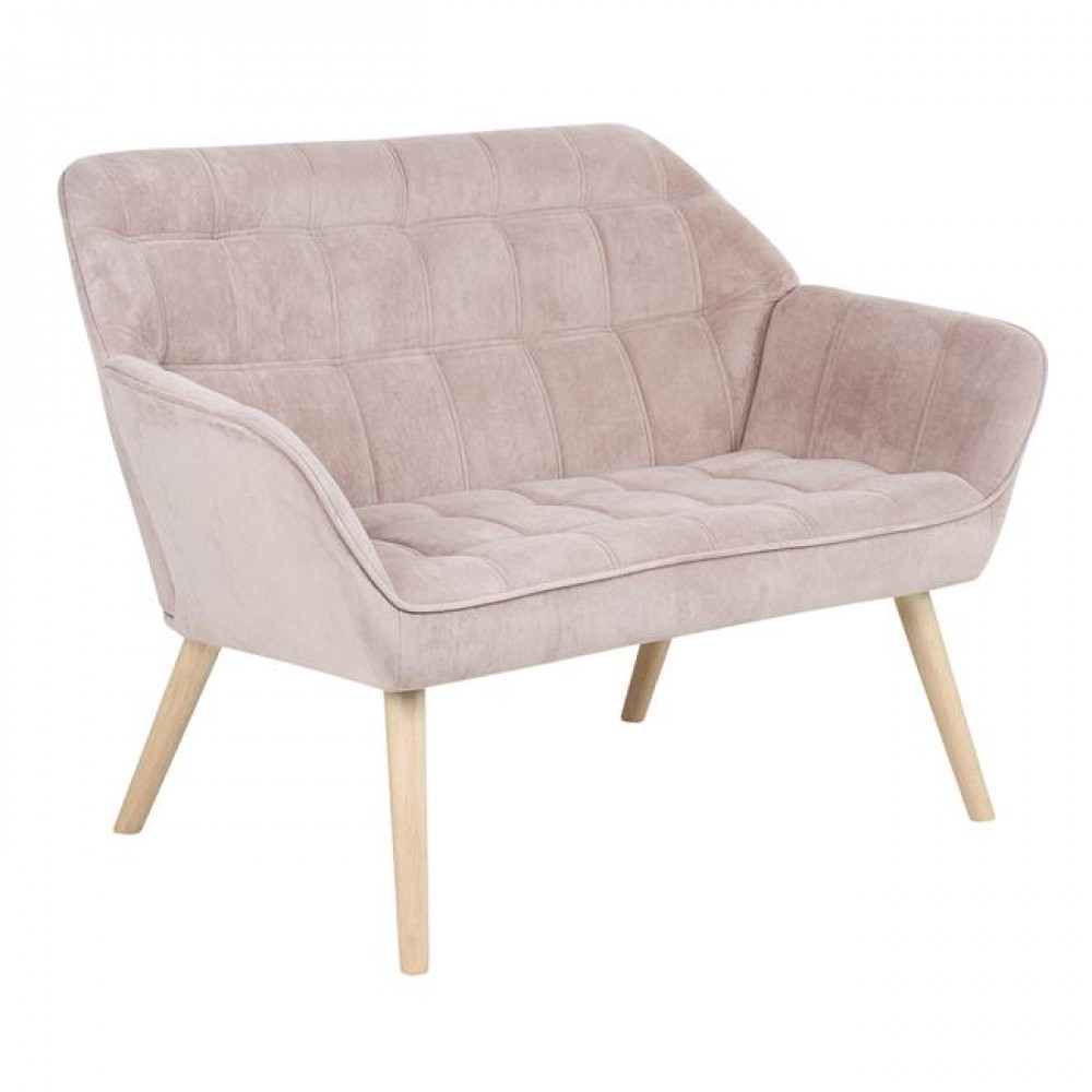 Διθέσιος καναπές "ALMA" από βελούδινο ύφασμα/ξύλο σε χρώμα ανοιχτό καφέ/φυσικό 127x70x82