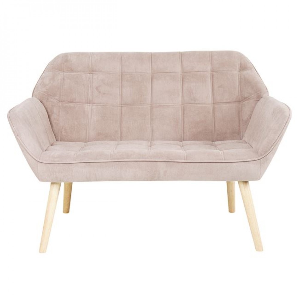 Διθέσιος καναπές "ALMA" από βελούδινο ύφασμα/ξύλο σε χρώμα ανοιχτό καφέ/φυσικό 127x70x82