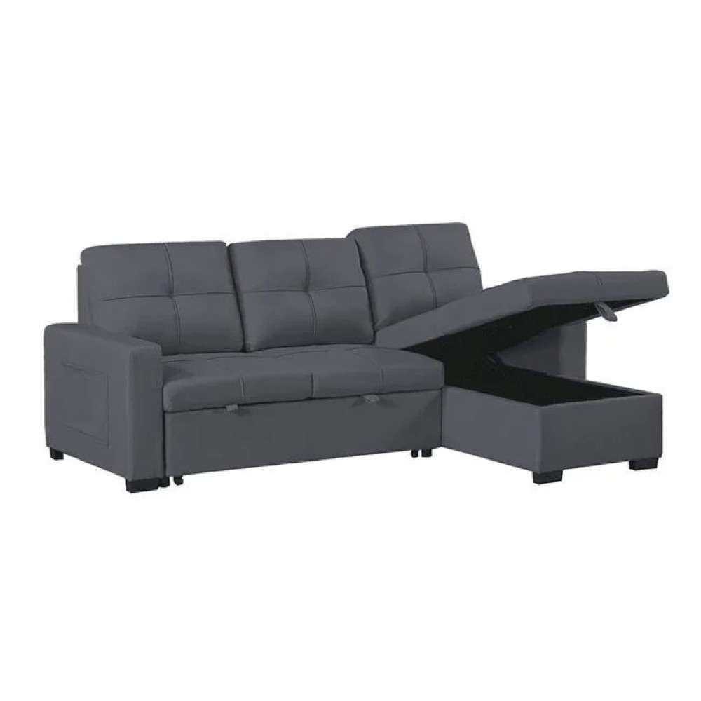 Γωνιακός καναπές-κρεβάτι "MONTREAL-S" αναστρέψιμος από ύφασμα σε ανθρακί χρώμα  215x150x70x89