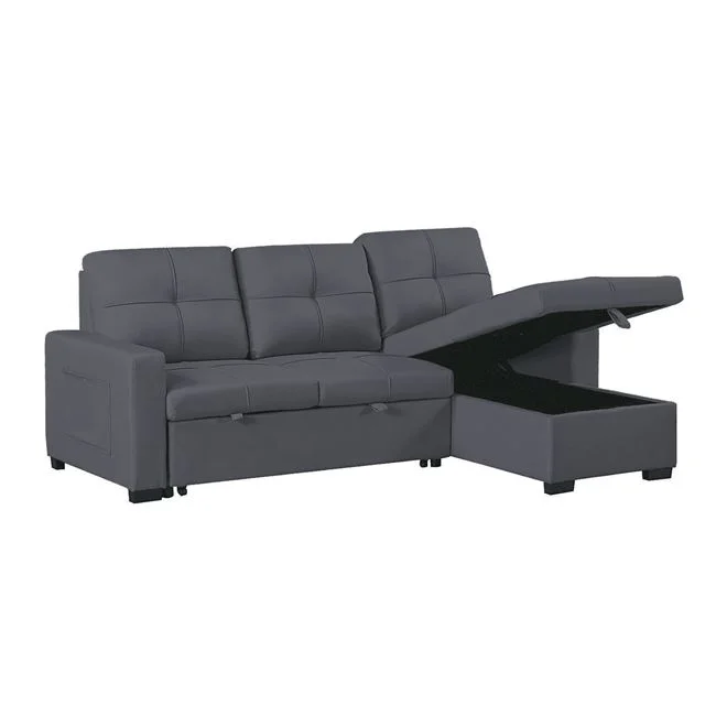 Γωνιακός καναπές-κρεβάτι "MONTREAL-S" αναστρέψιμος από ύφασμα σε ανθρακί χρώμα  215x150x70x89