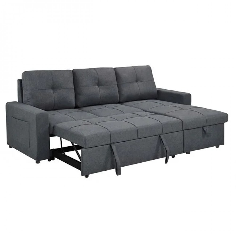 Γωνιακός καναπές-κρεβάτι "MONTREAL-S" αναστρέψιμος από ύφασμα σε ανθρακί χρώμα  215x150x70x89