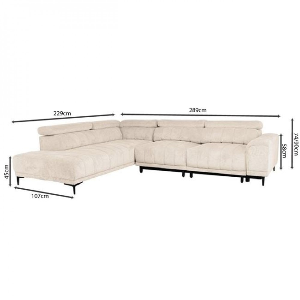 Καναπές δεξιά γωνία "MASSIMO"  από ύφασμα σε χρώμα μπεζ 289x229x107