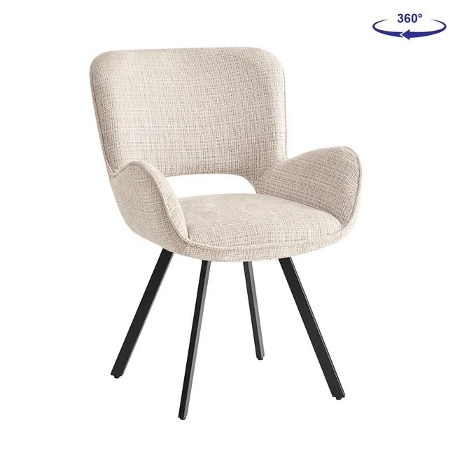 Πολυθρόνα περιστρεφόμενη "VETA" από μέταλλο/ύφασμα σε μαύρο/μπεζ χρώμα 58x58x84