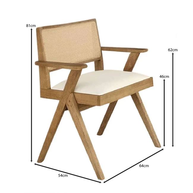 Πολυθρόνα τραπεζαρίας "MEMORY" απο ξύλο/PU σε χρώμα φυσικό/εκρού 64x54x81