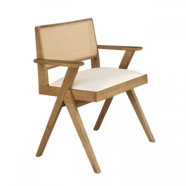 Πολυθρόνα τραπεζαρίας "MEMORY" απο ξύλο/PU σε χρώμα φυσικό/εκρού 64x54x81