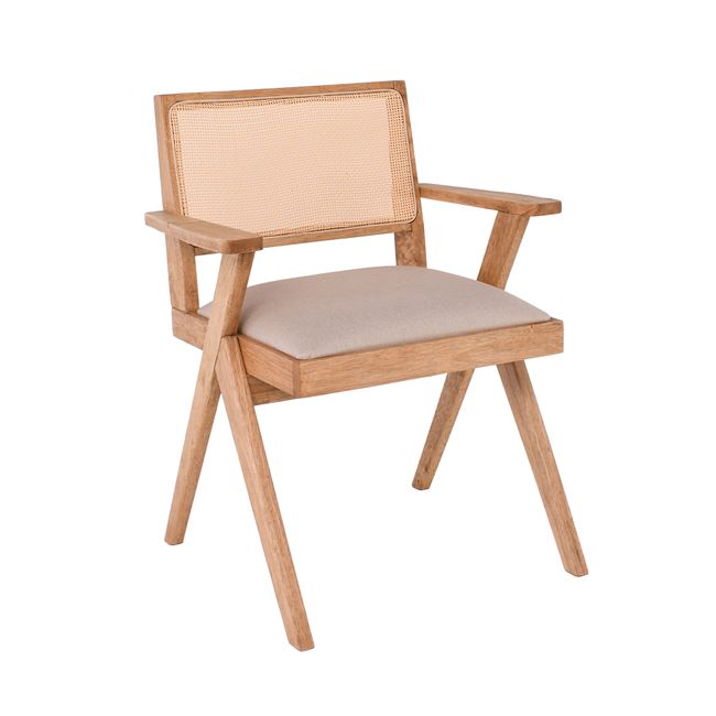 Πολυθρόνα τραπεζαρίας "MEMORY" απο ξύλο/PU σε χρώμα φυσικό/μπεζ 64x54x81