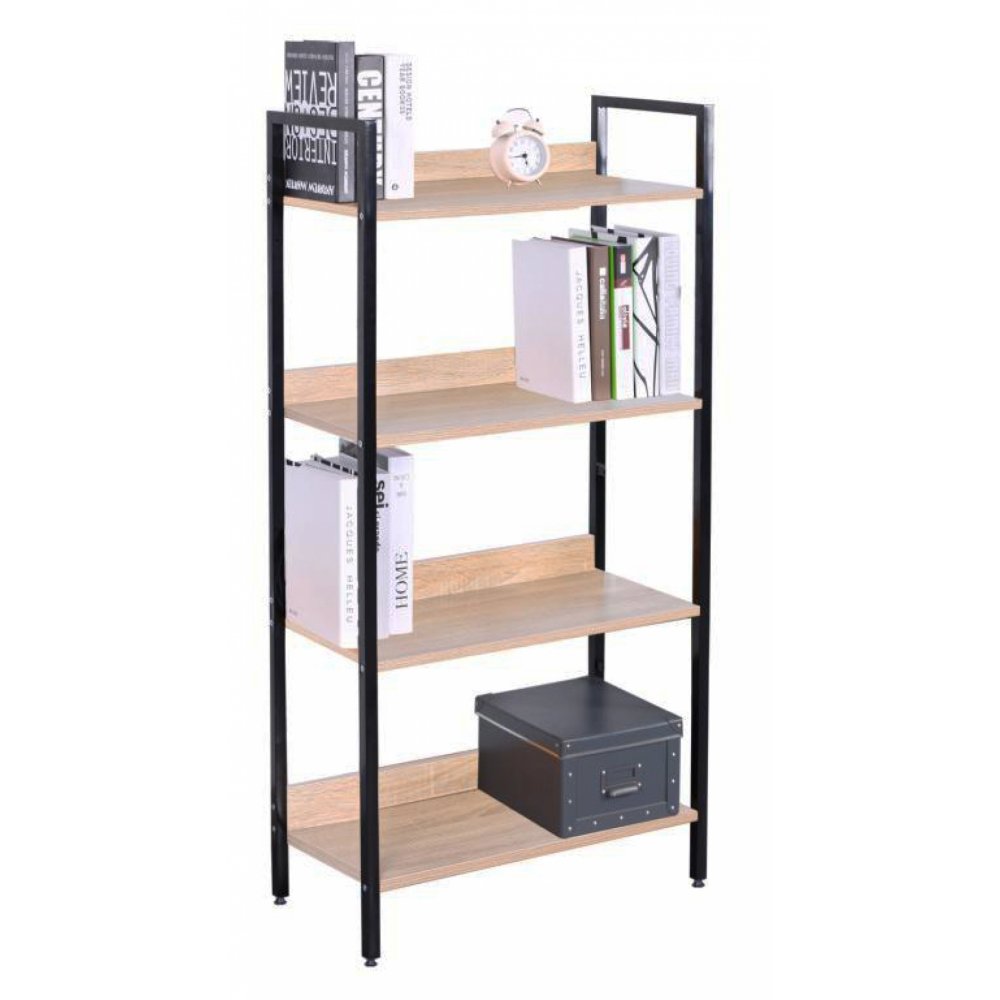 Βιβλιοθήκη-ραφιέρα "STUDENT" σε χρώμα οξιά και μαύρο μεταλλικό σκελετό 60x28x126