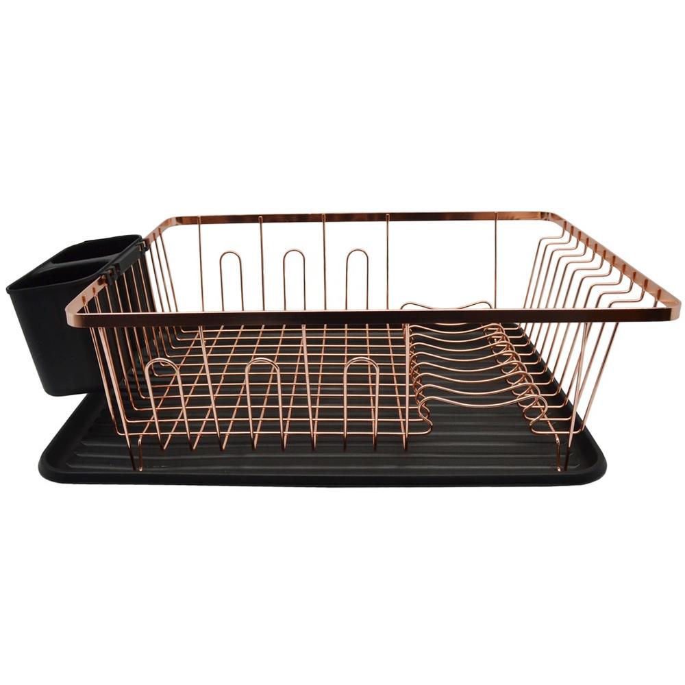 Πιατοθήκη από μέταλλο/πλαστικό σε χρώμα ροζ χρυσό/μαύρο 43x32x14.5