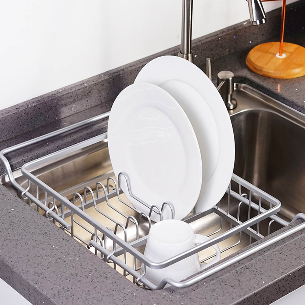 Πιατοθήκη νεροχύτη επεκτεινόμενη από αλουμίνιο σε χρώμα ασημί 40,5x26,5x14,3