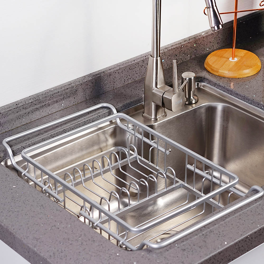 Πιατοθήκη νεροχύτη επεκτεινόμενη από αλουμίνιο σε χρώμα ασημί 40,5x26,5x14,3