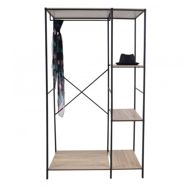 Ντουλάπα ανοιχτή από μέταλλο/ξύλο σε μαύρο/φυσικό χρώμα 90x41x167